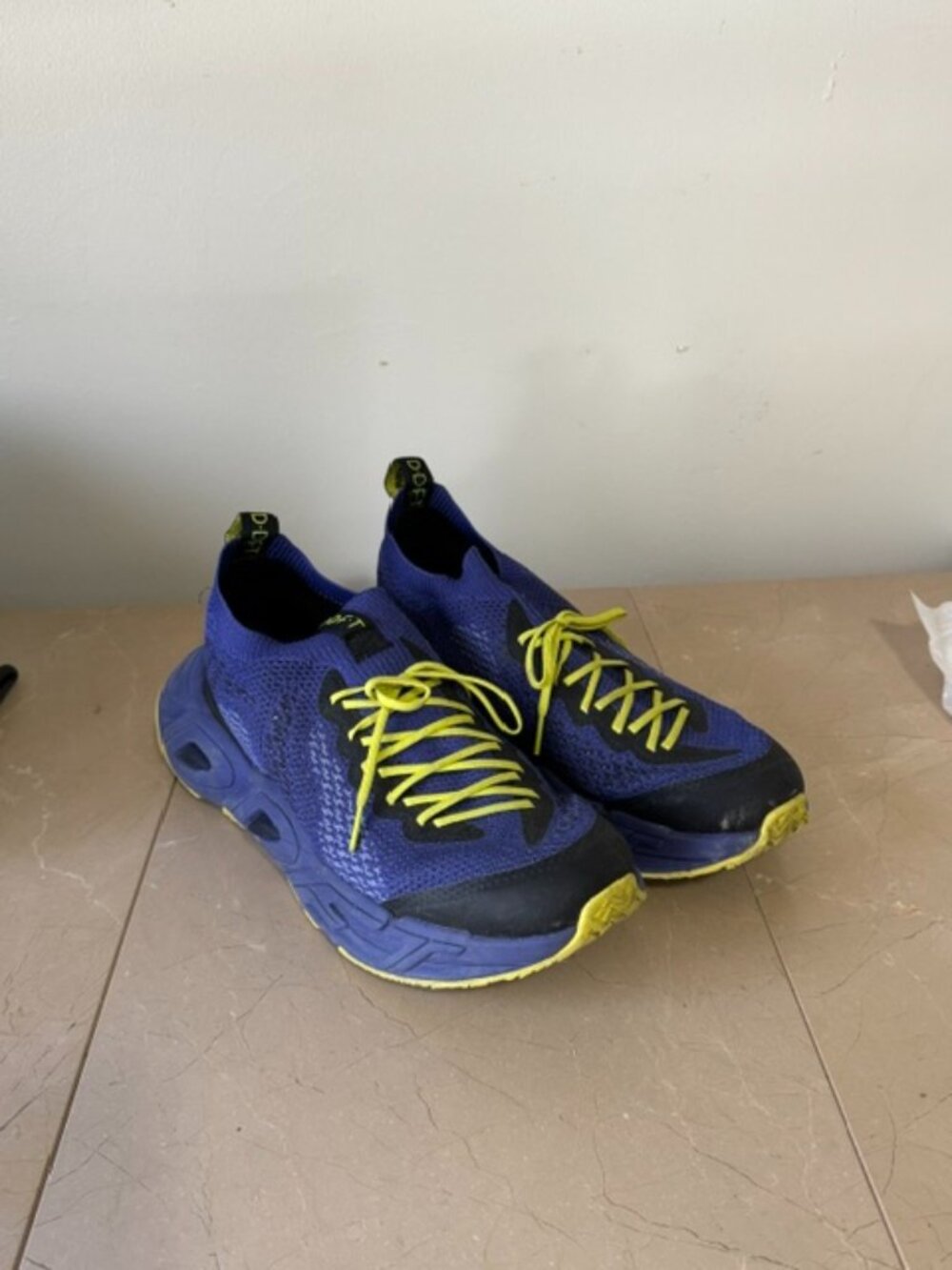 John Fluevog DDFT Velocity Prism – Blue/Yellow – Size 11 (Fits Slightly Big)